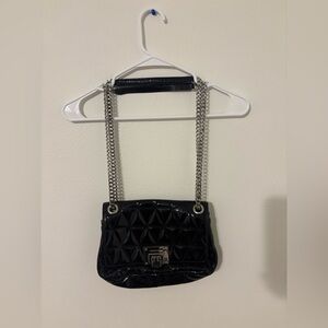 -SOLD- Black Quilted Patent Shoulder Bag with Silver Chain